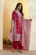 Off White Cotton Straight Suit Set image number 4