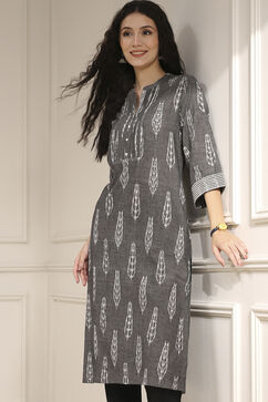 Grey Cotton Straight Yarndyed Kurta image number 0