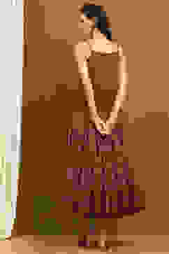 Beige Georgette Block Printed Strappy Flared Tiered Dress image number 3