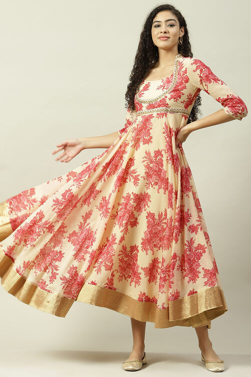 Wine Art Silk Flared Fusion Printed Dress image number 0
