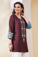 Brown Viscose Rayon Straight Top image number 4