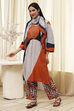 Orange-Beige Viscose Rayon Straight Printed Fusion Set image number 3