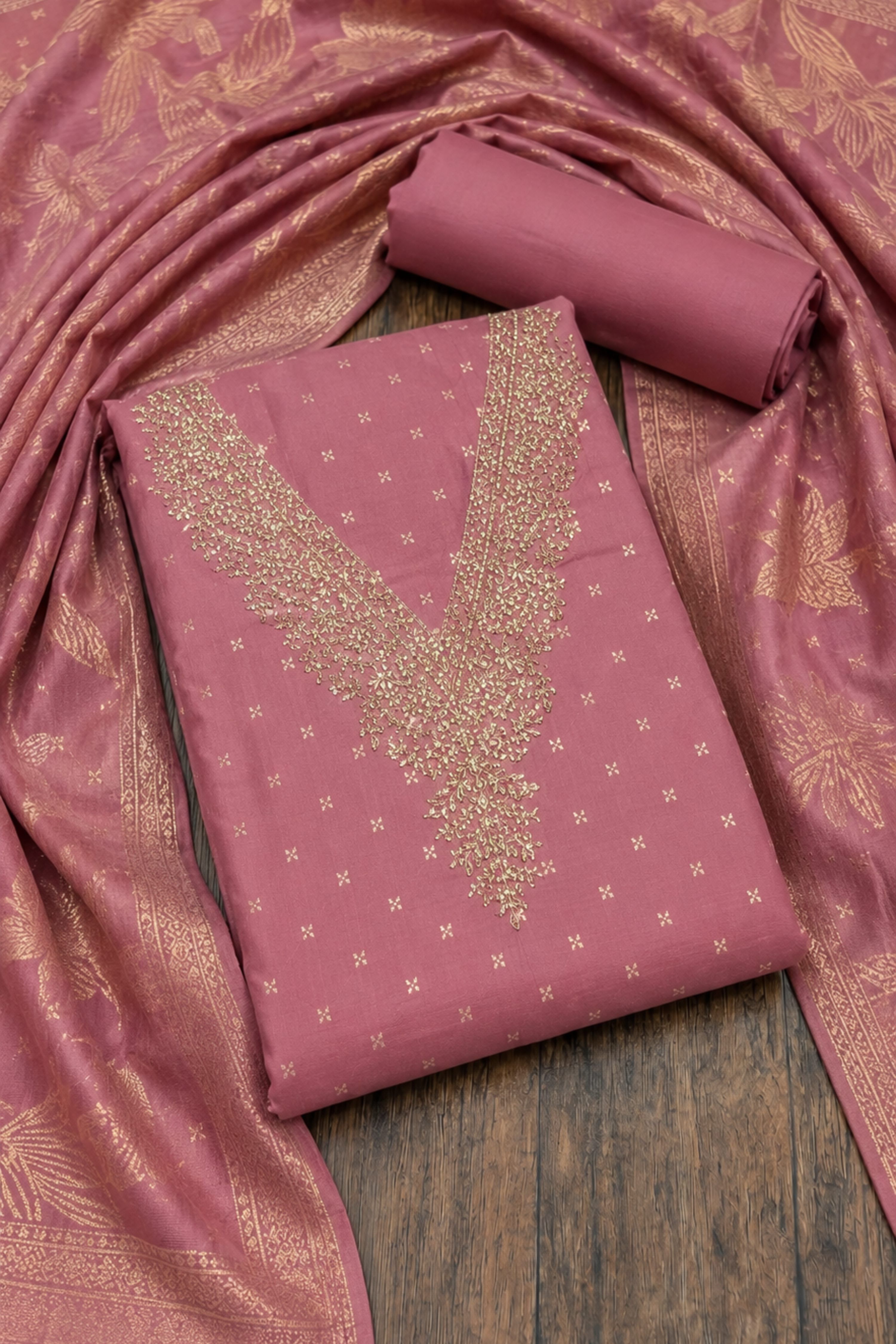 Purple Banarasi Booti Print Unstitched Suit Set image number 1