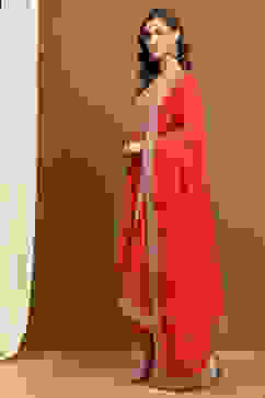 Orange Silk Embroidered Festive Straight Suit Set image number 3