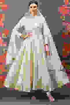 Rohit Bal Cream Cotton Silk Anarkali Yarndyed Suit Set image number 0