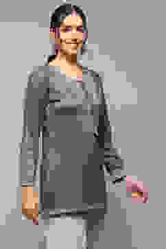 Teal Printed Straight Kurti image number 4