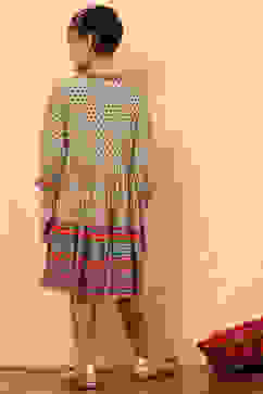 Green Printed Flared Tiered Dress image number 3