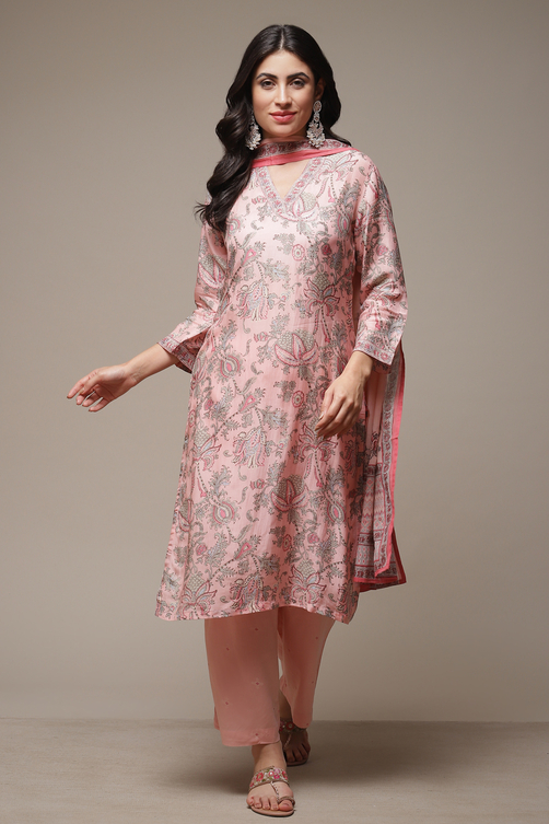 Pink Printed Rayon Kurta & Palazzo Suit Set image number 7