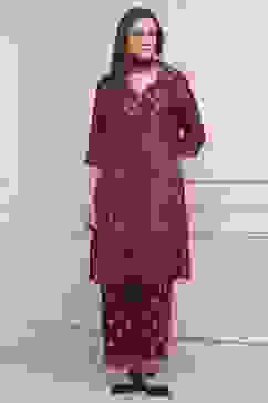 Green-Maroon Viscose Gathered Yarndyed Suit Set image number 6