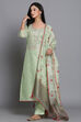 Green Unstitched dress material Suit Set image number 2