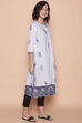 White And Blue Cotton A-Line Printed Kurta image number 4