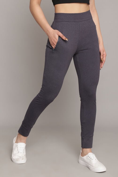 Charcoal Melange Knitted Cotton Blend Joggers image number 2