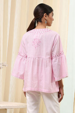 Pink Cotton Striped Straight Short Kurta image number 3