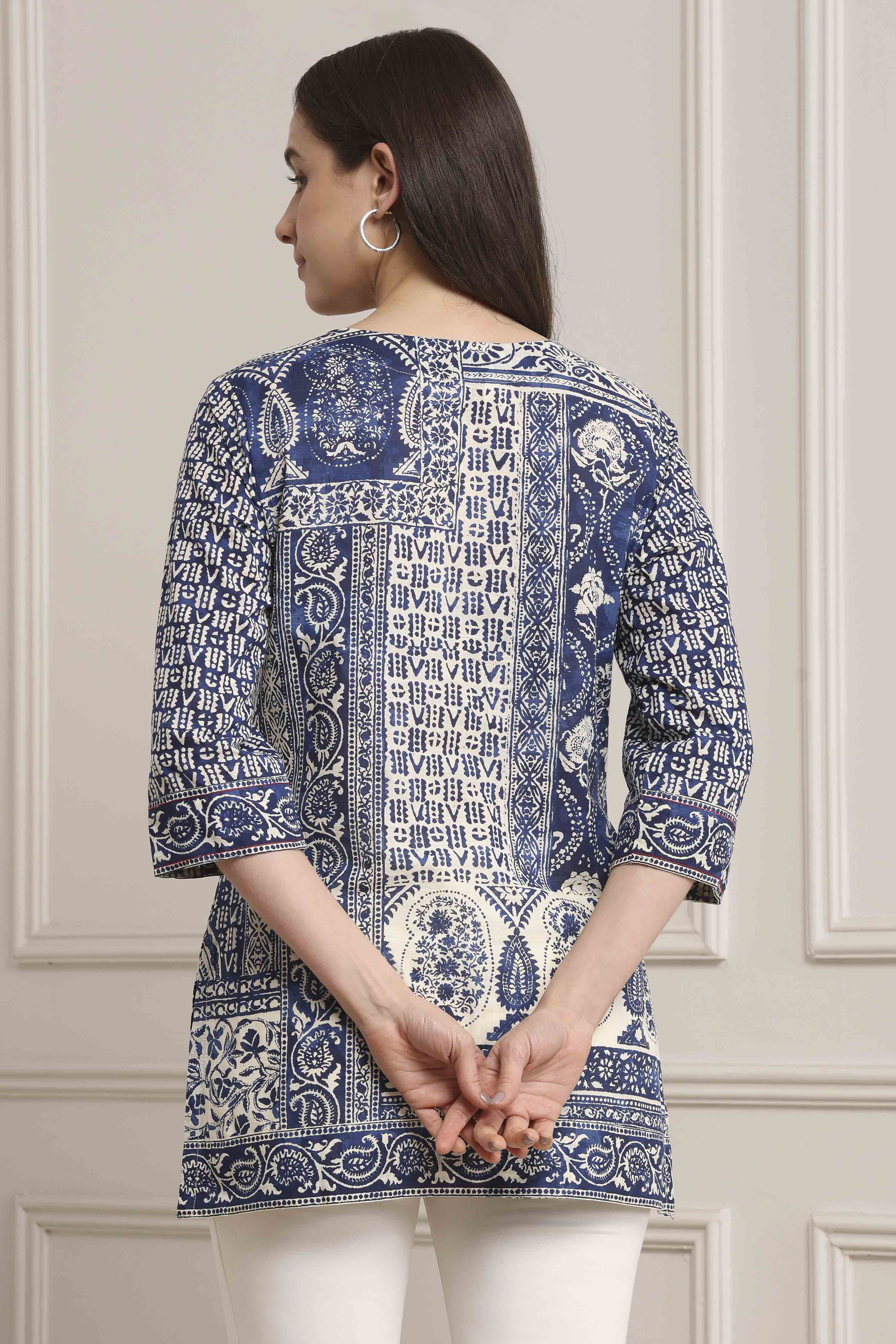 Indigo Cotton Straight Kurta image number 3