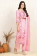 Pink Cotton Digital Print Unstitched Suit Set image number 6
