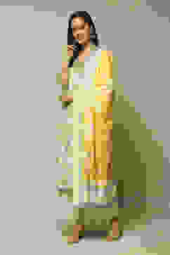 Yellow Cotton A-Line Kurta Palazzo Suit Set image number 5