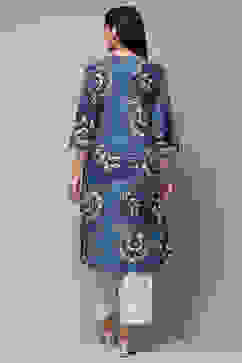 Electric Blue Viscose Straight Kurta image number 3