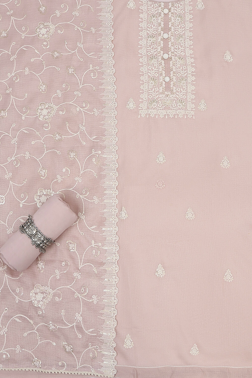 Baby Pink Cotton Embroidered Unstitched Suit Set image number 1