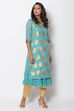 Peach Poly Metallic Cotton Flared Yarndyed Kurta image number 3