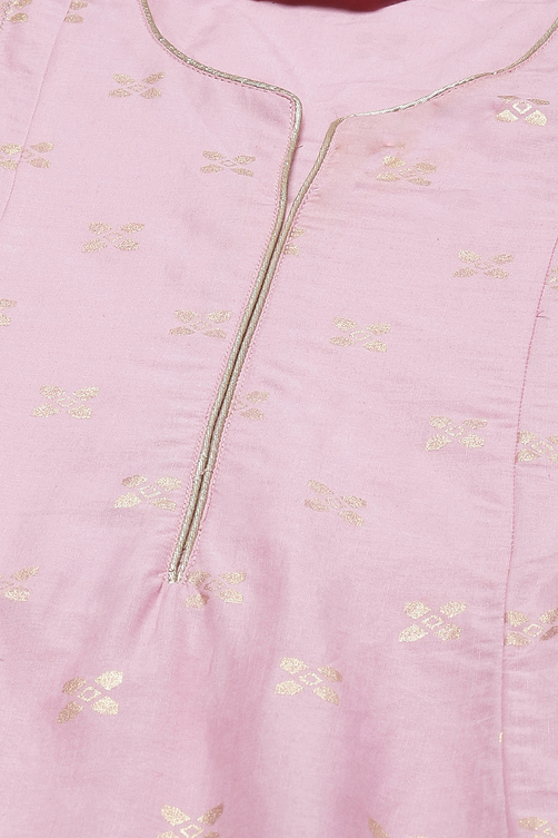 Pink Cotton A Line Kurta image number 1
