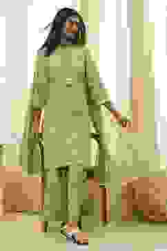 Mehendi Green Cotton Printed Straight Suit Set image number 0