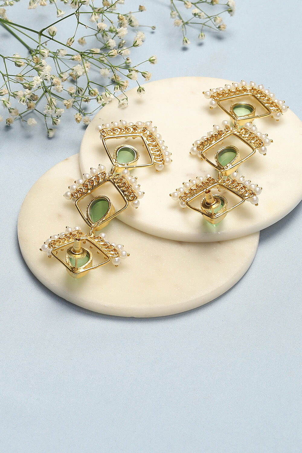 Mint Green Brass Earrings image number 2