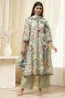 Sage Green Pure Cotton Floral Kalidar Suit Set image number 6