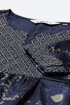 Navy Flared Modal Printed Dress image number 1