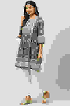 Navy LIVA Flared Printed Kurti image number 2