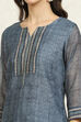 Grey Chanderi Blend Printed Unstitched Suit Set image number 2