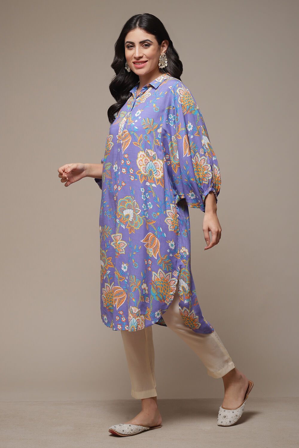 Purple Rayon Straight Printed Kurta image number 3