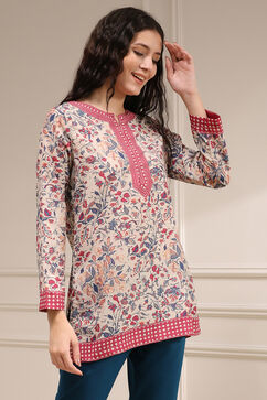 Beige Polyester Straight Printed Top image number 0