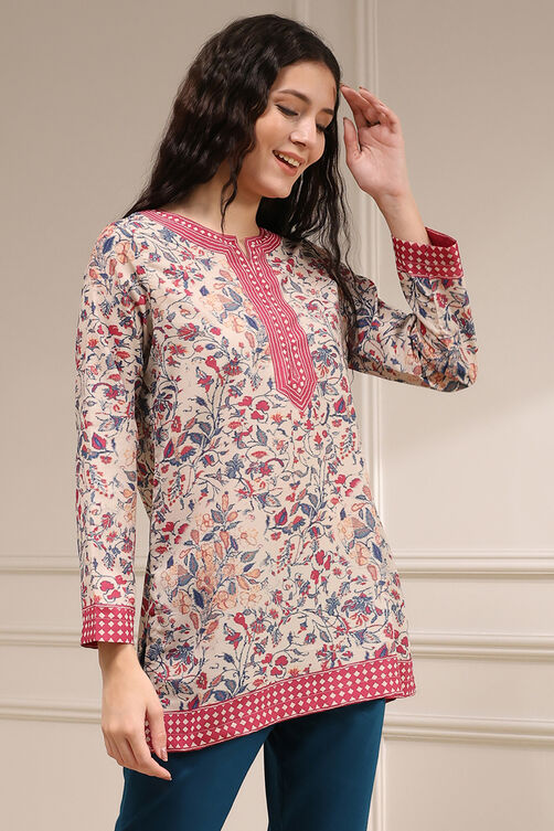 Beige Polyester Straight Printed Top image number 0