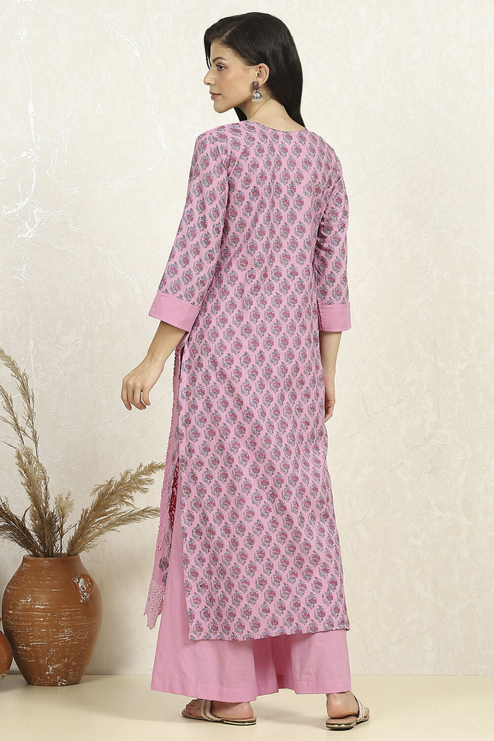 Purple Cotton Hand-Block Printed Unstitched Suit Set image number 5