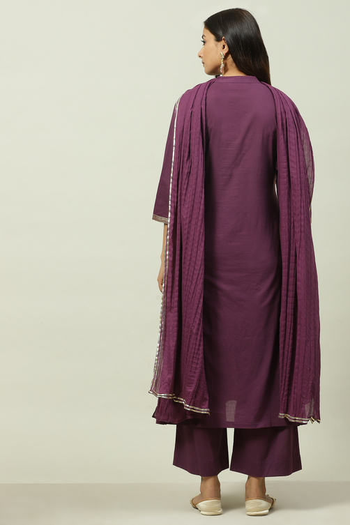 Mustard Printed Cotton Straight Kurta Palazzo Suit Set image number 4