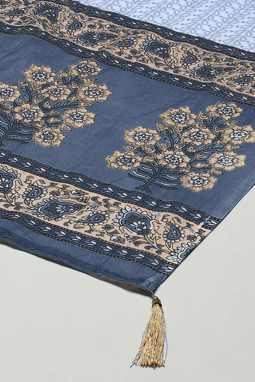 Indigo Cotton Hand Block Print Unstitched Suit Set image number 4