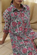 Blue and Pink Cotton Floral Shirt-Style Short Kurta image number 1