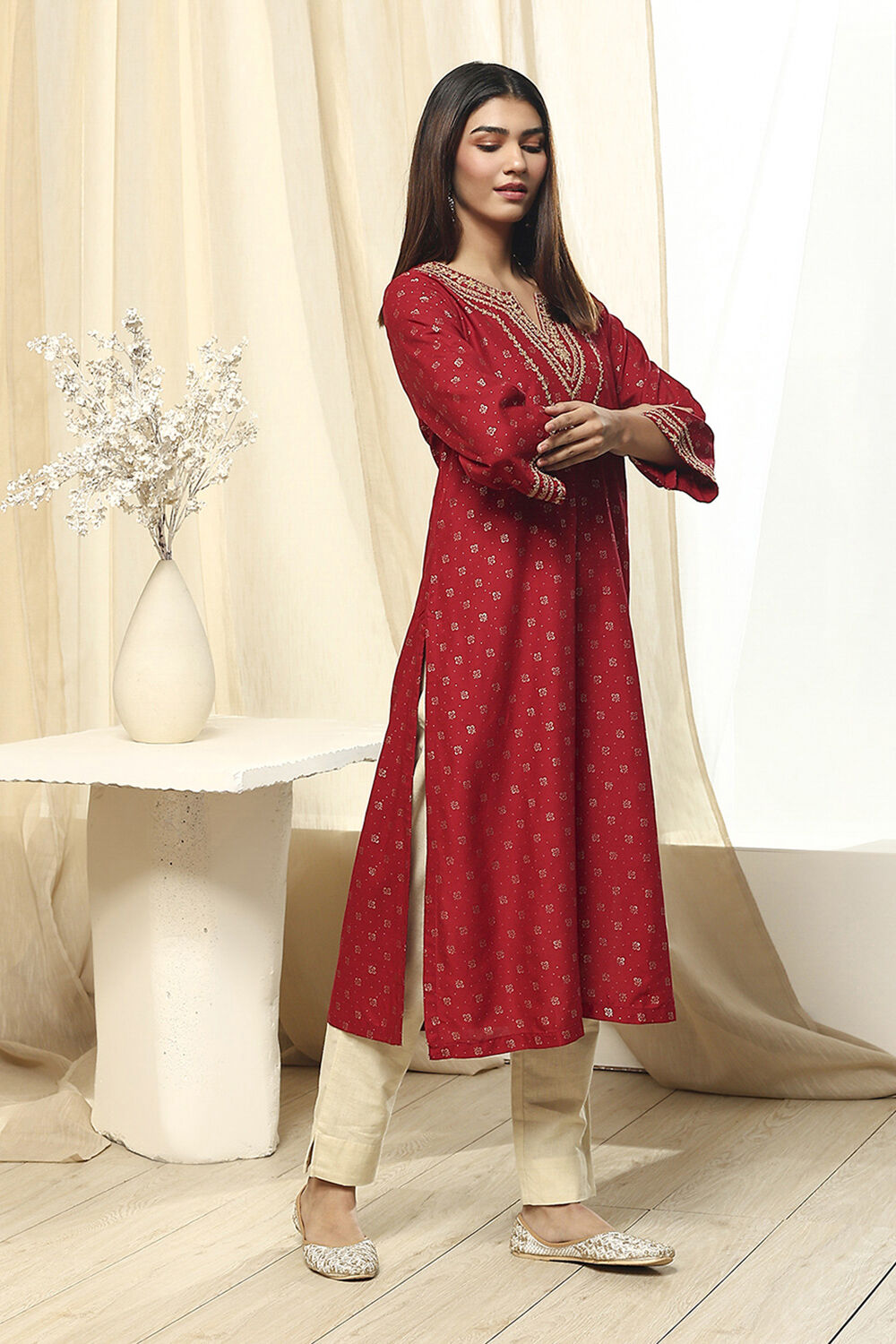 Blue Printed Straight Kurta image number 4