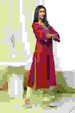 Red Printed Straight Kurta image number 4