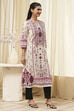 Off-White and Blue Cotton Straight Kurta image number 4