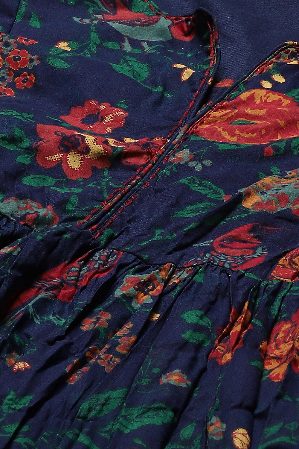 Green & Maroon Cotton Flared Printed Dress image number 1