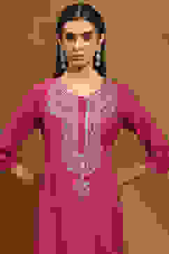 Fuchsia Embroidered Kalidar Suit Set image number 1