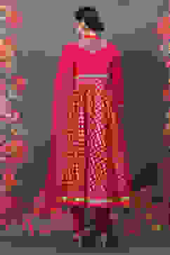 Rohit Bal Fuchsia Art Silk Anarkali Yarndyed Suit Set image number 4