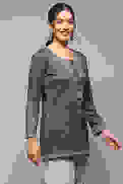 Green Cotton Blend Printed Straight Kurti image number 4