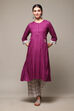 Pink & Purple Solid Rayon Straight Suit Set image number 0