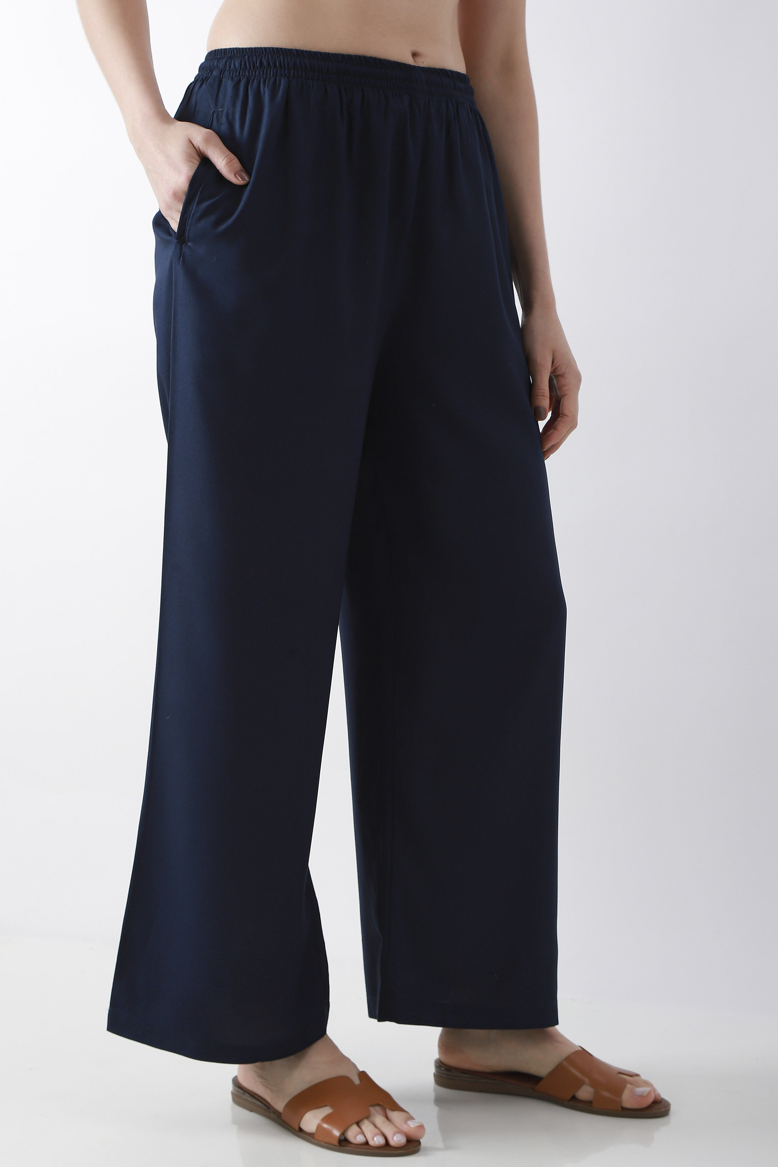 Blue Viscose Rayon Straight Palazzos image number 3