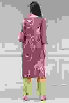 Onion Pink Cotton Printed Straight Kurta image number 3