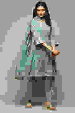 Sap Green Cotton Blend Kalidar Kurta Salwar Suit Set image number 6