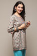 Melange Black Poly Cotton Straight Printed Kurti image number 4