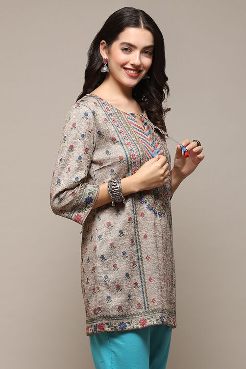 Melange Black Poly Cotton Straight Printed Kurti image number 4